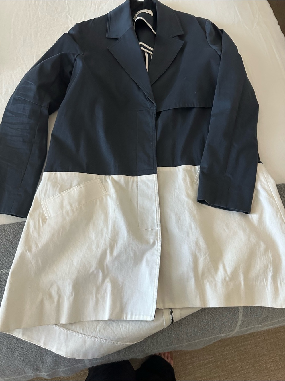 Colorblock Navy and White Trench Coat Size 8